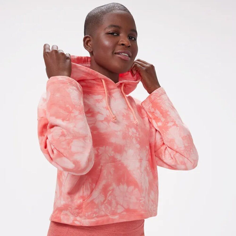 Outdoor Voices Pickup Latana Pink Tie Dye Logo Cropped Hoodie